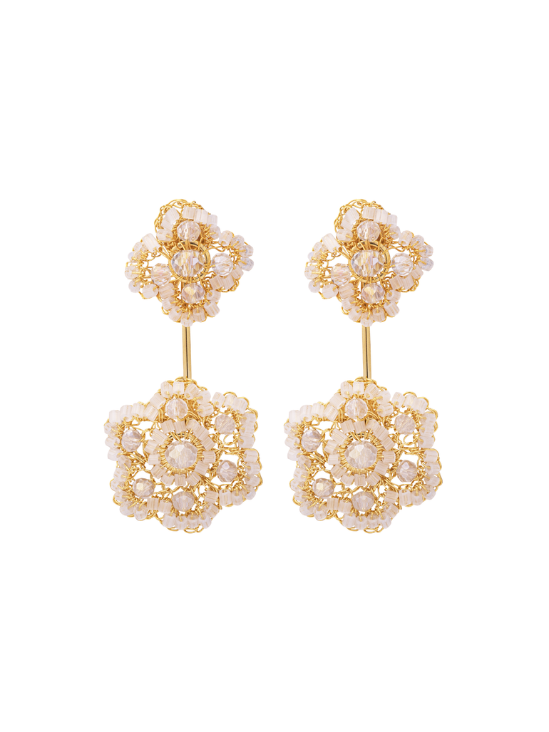 Par Arete Doble Flor Dorada 2 en 1
