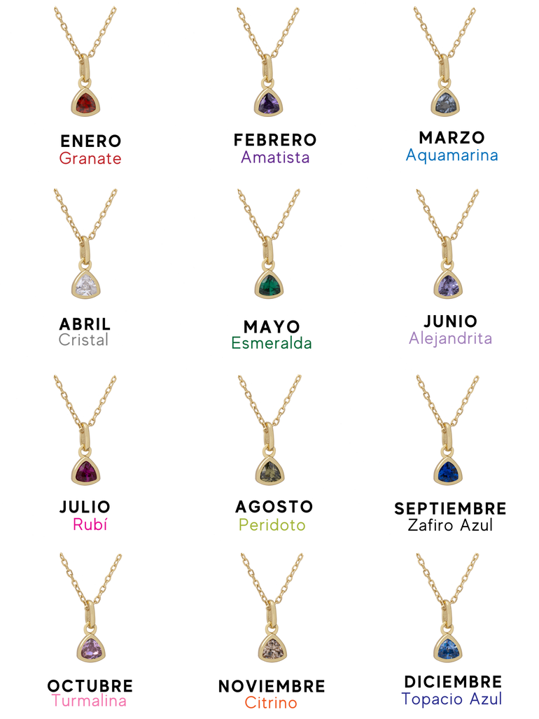 Collar Dorado Dije Birthstone Triangulo