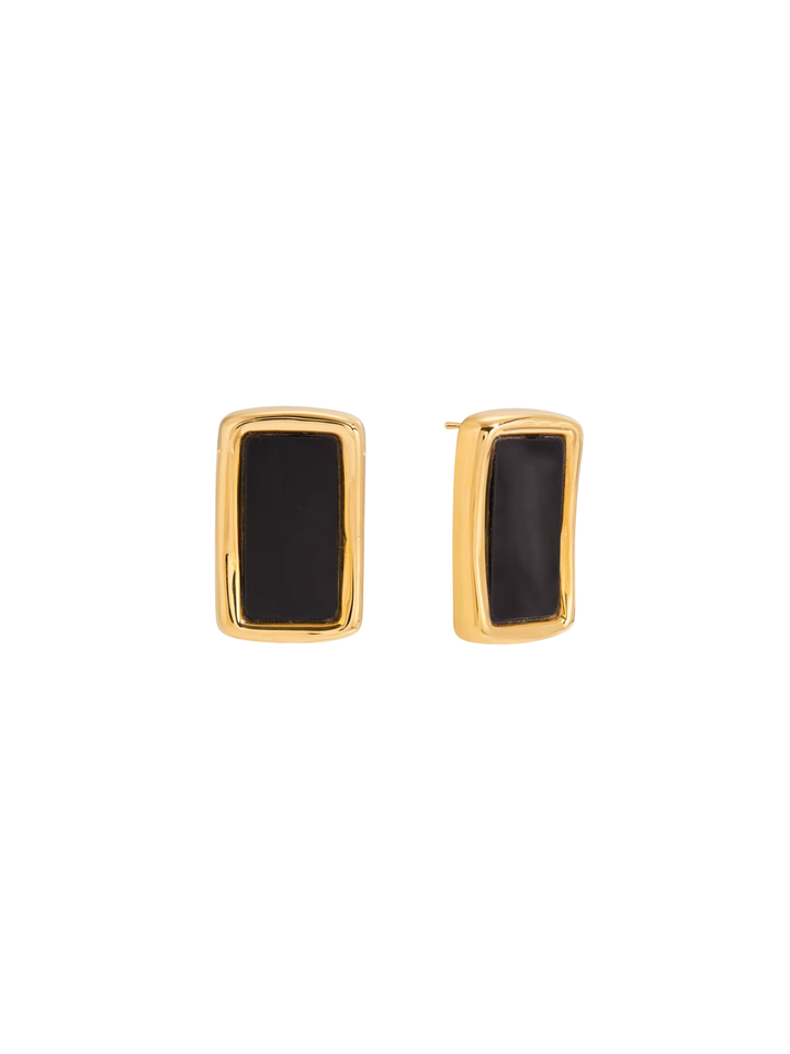 Par Arete Rectangular Chunky Centro Negro