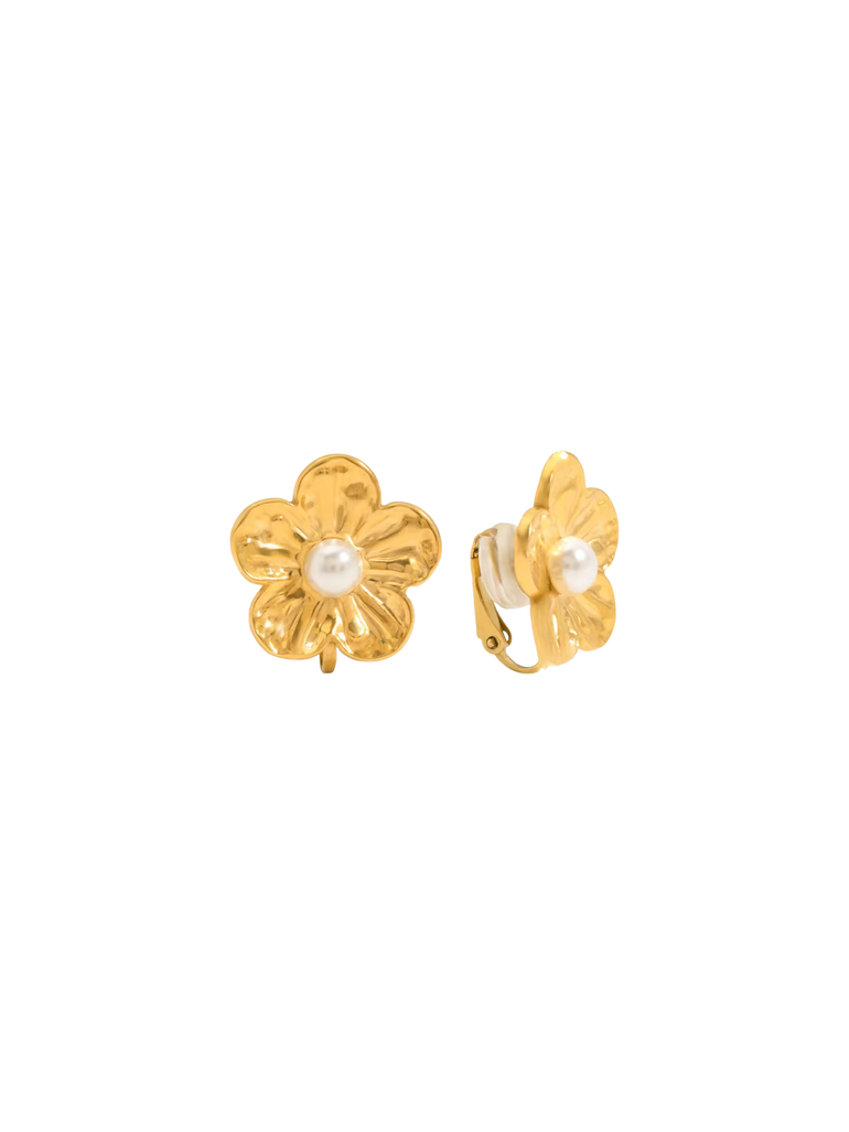 Par Arete Clip Flor Con Perla