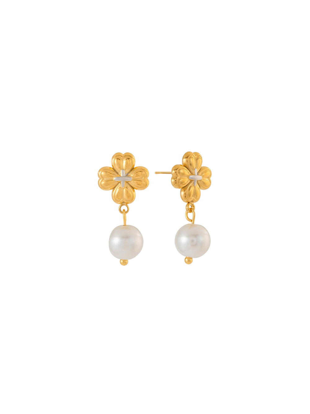 Par Arete Trebol Con Perla Colgante
