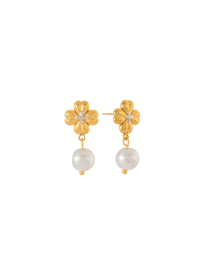 Par Arete Trebol Con Perla Colgante