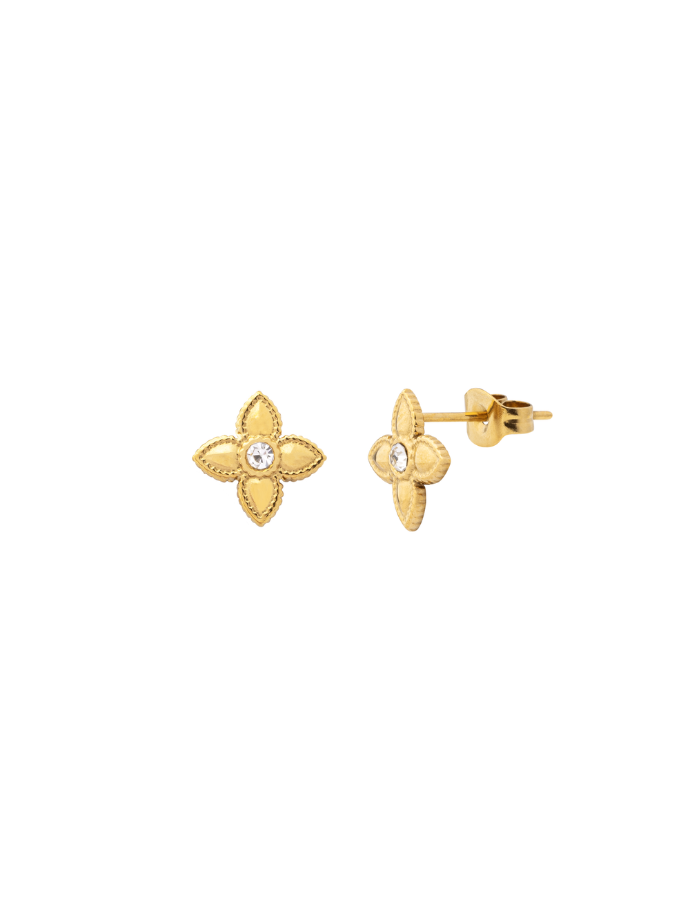 Par Arete Mini Flor 4 Petalos Y Zirconia