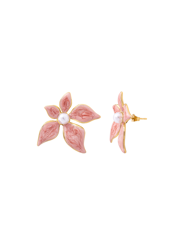 Par Arete Flor Esmaltado Rosa
