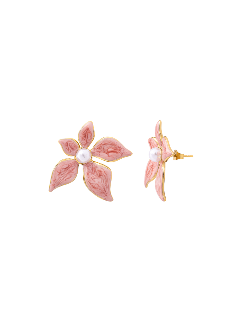 Par Arete Flor Esmaltado Rosa