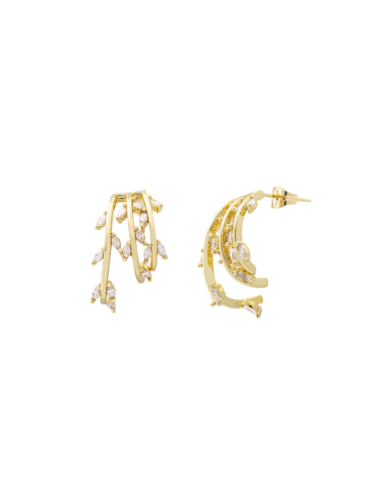 Par Arete Tres Lineas Con Hojas Zirconias