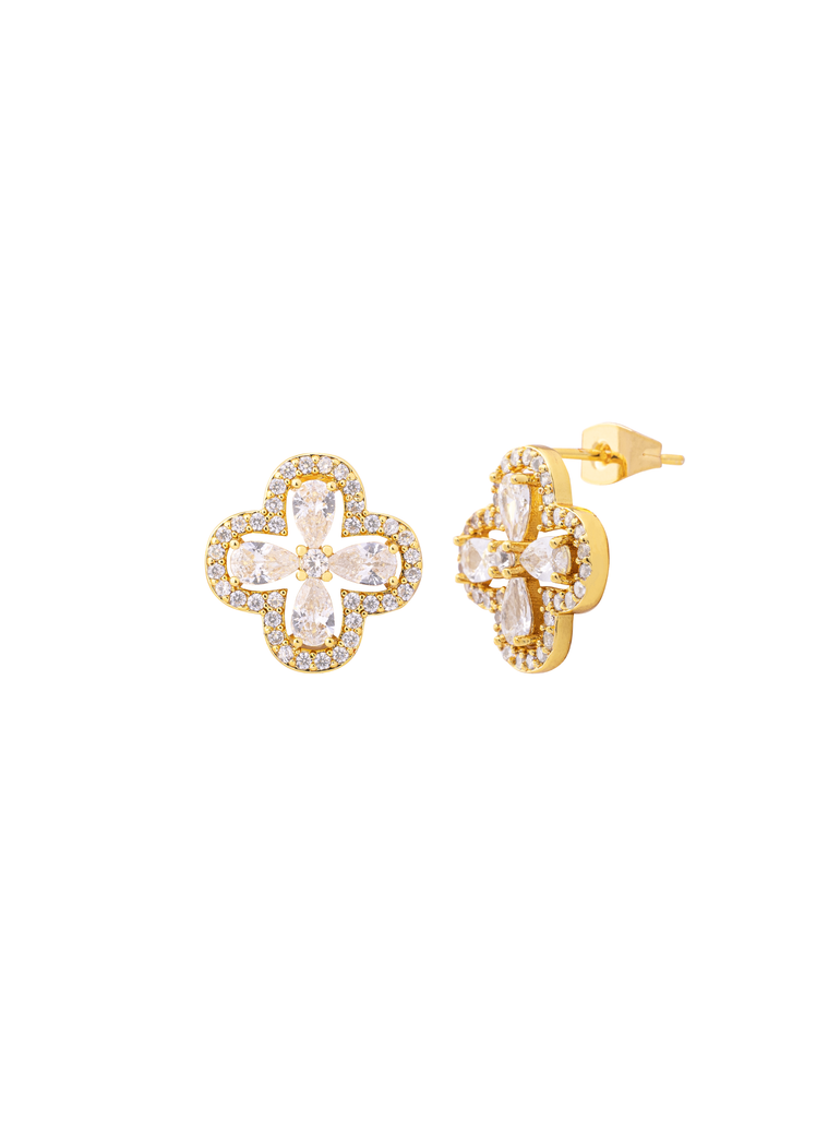 Par Arete Trebol Cuatro Hojas Zirconias