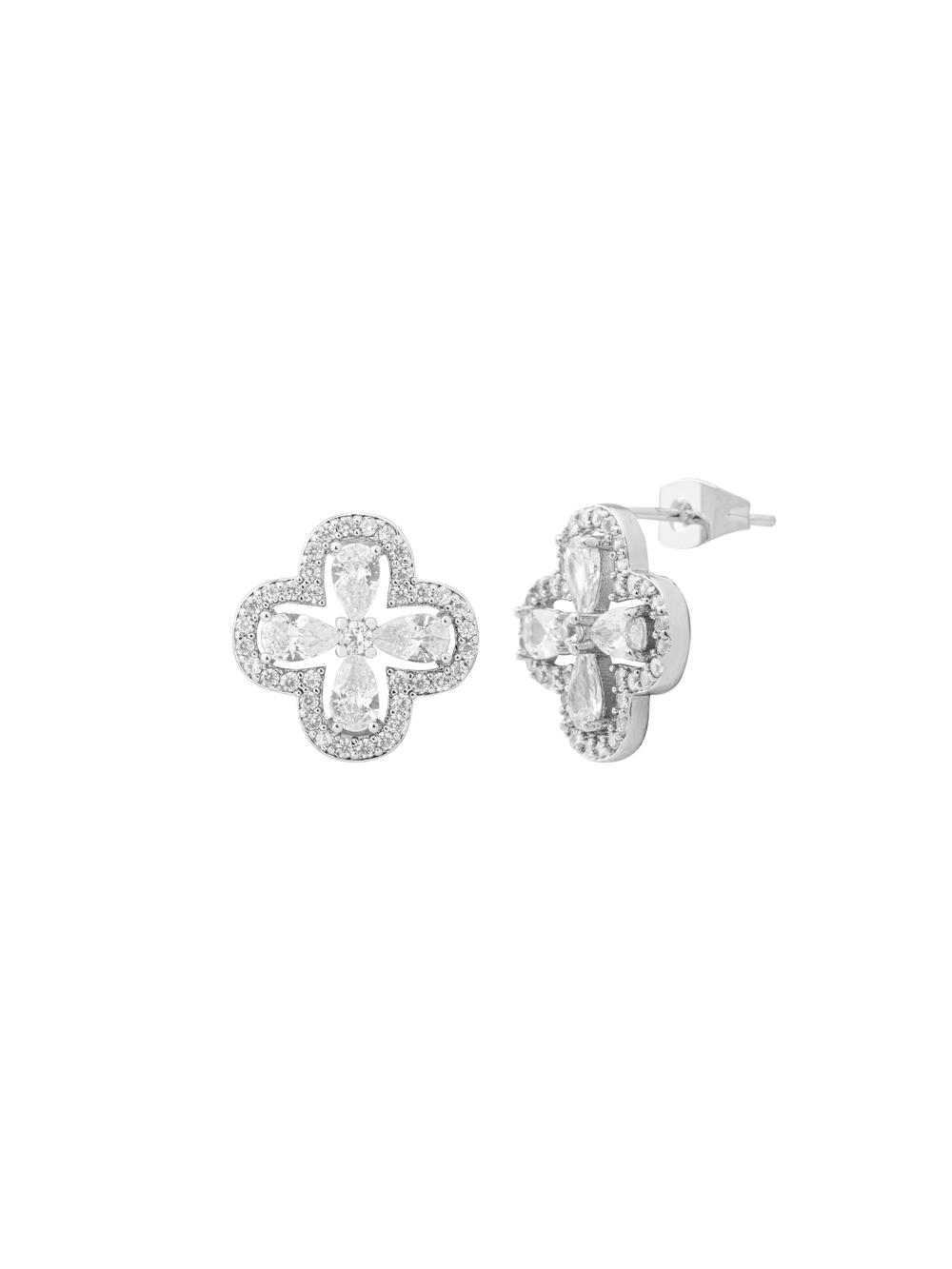 Par Arete Trebol Cuatro Hojas Zirconias