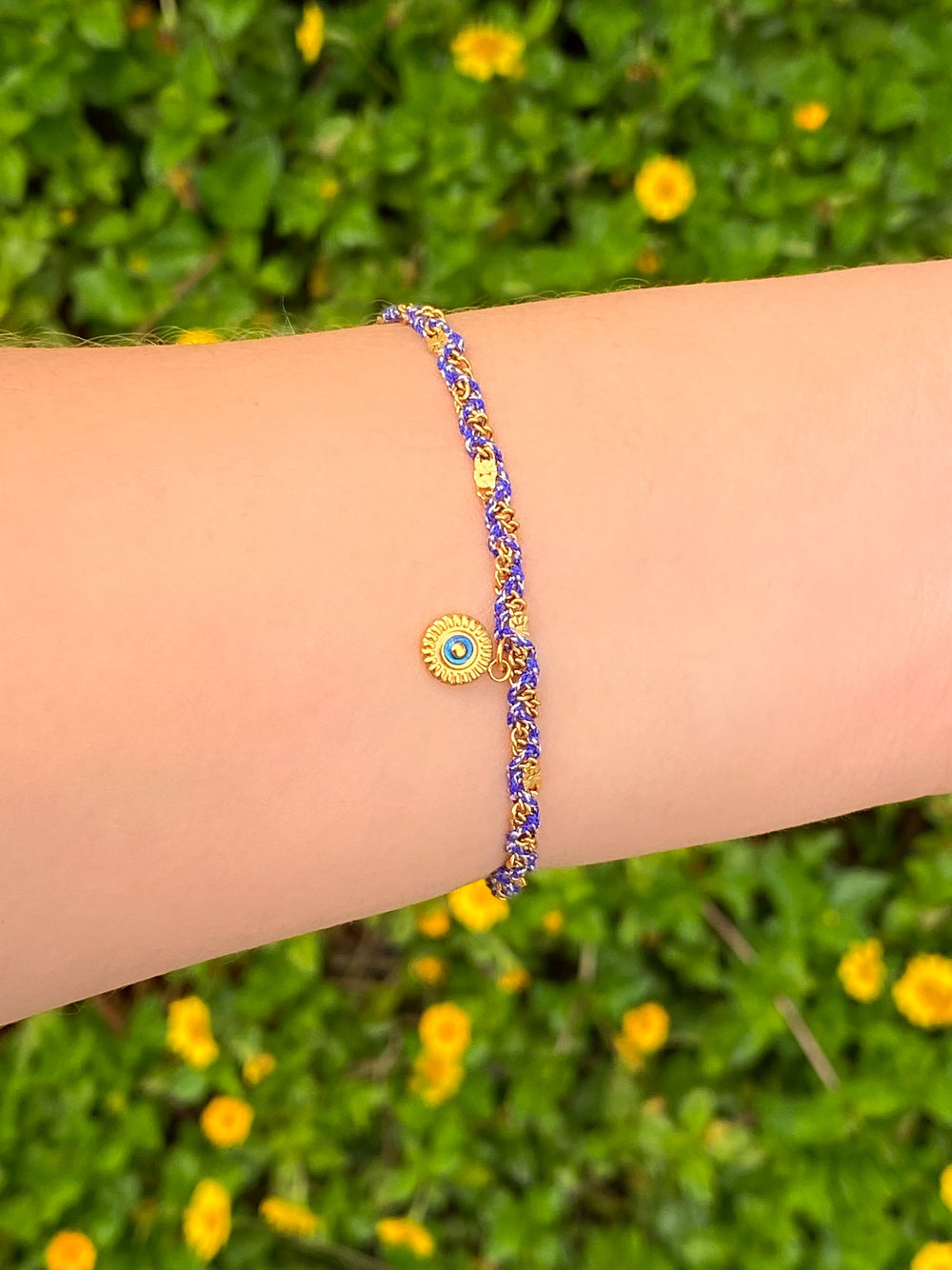 Pulsera Cordon Azul Enlazado Con Dije