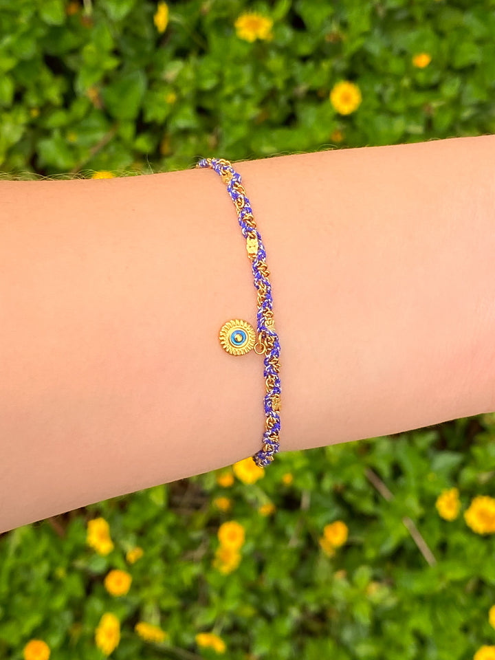 Pulsera Cordon Azul Enlazado Con Dije