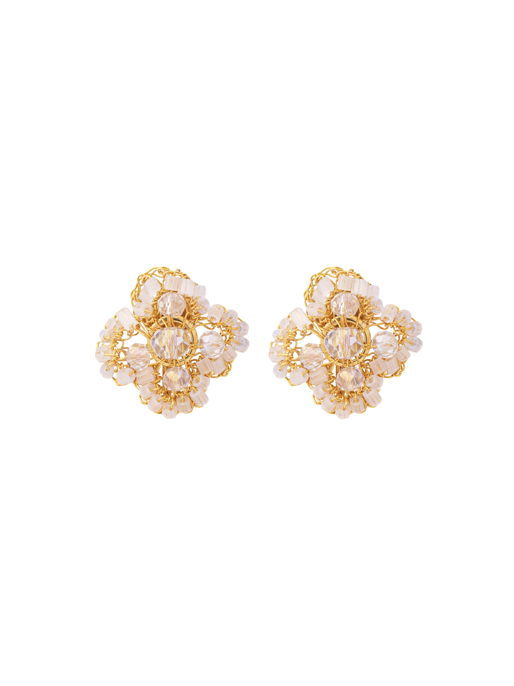 Par Arete Doble Flor Dorada 2 en 1
