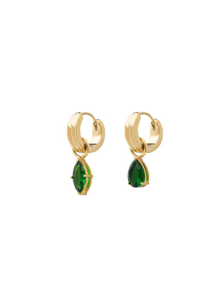 Par Arracada Con Dije Gota Zirconia Verde 2 en 1