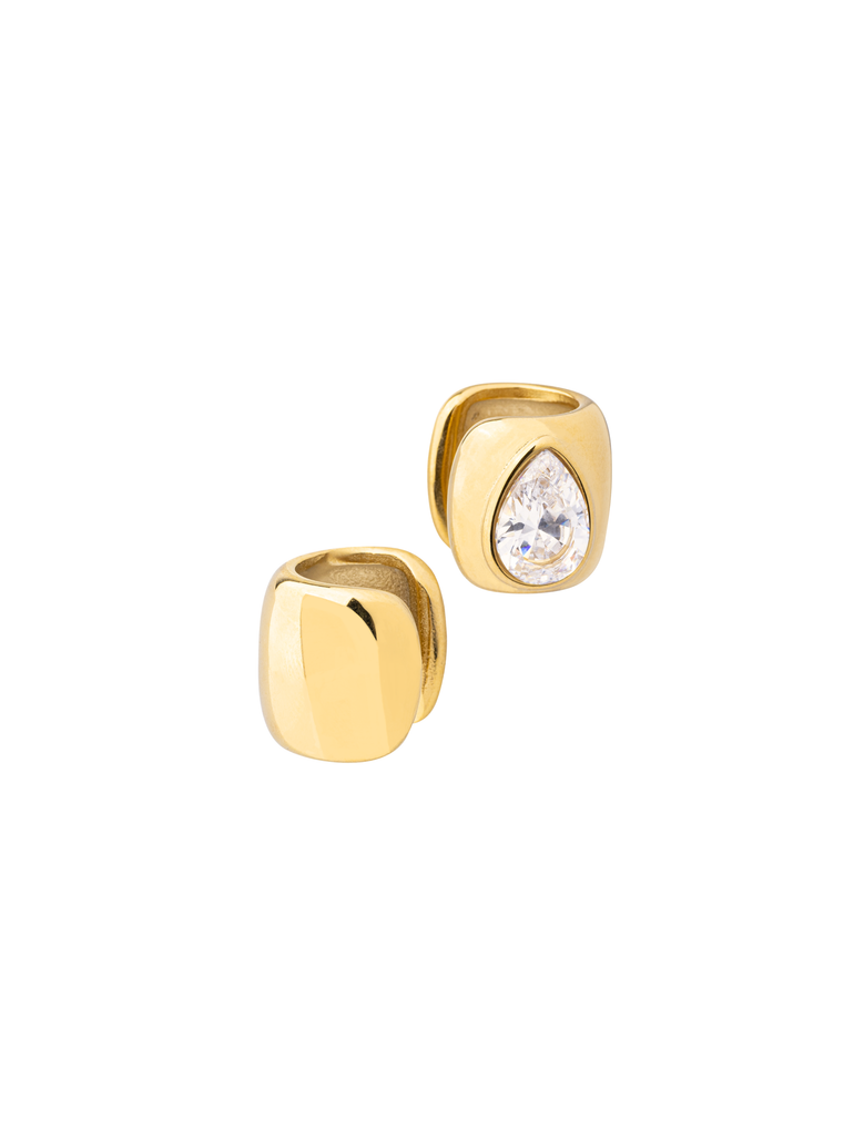 Set Ear Cuff Grueso Liso Y Gota Zirconias