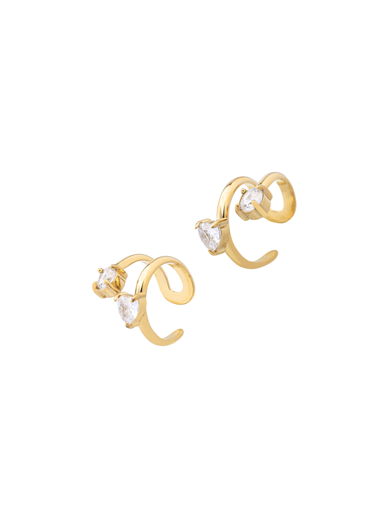 Set Ear Cuff Doble Linea Con Corazon Zirconias