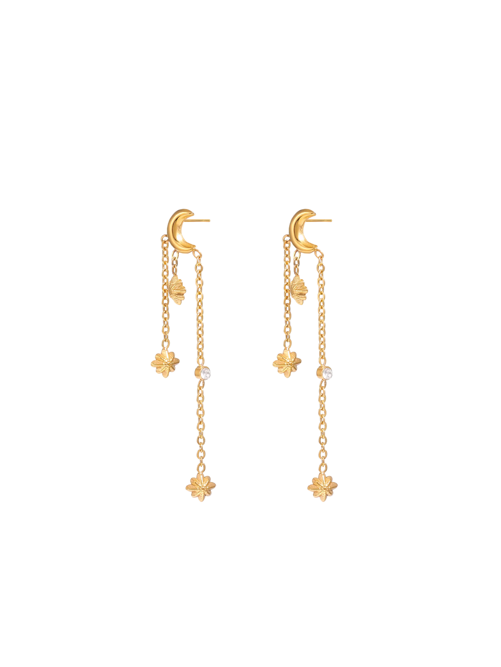 Par Arete Luna Con Triple Cadena