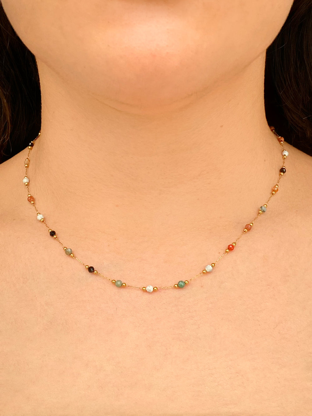 Collar Eslabones Con Piedras Colores