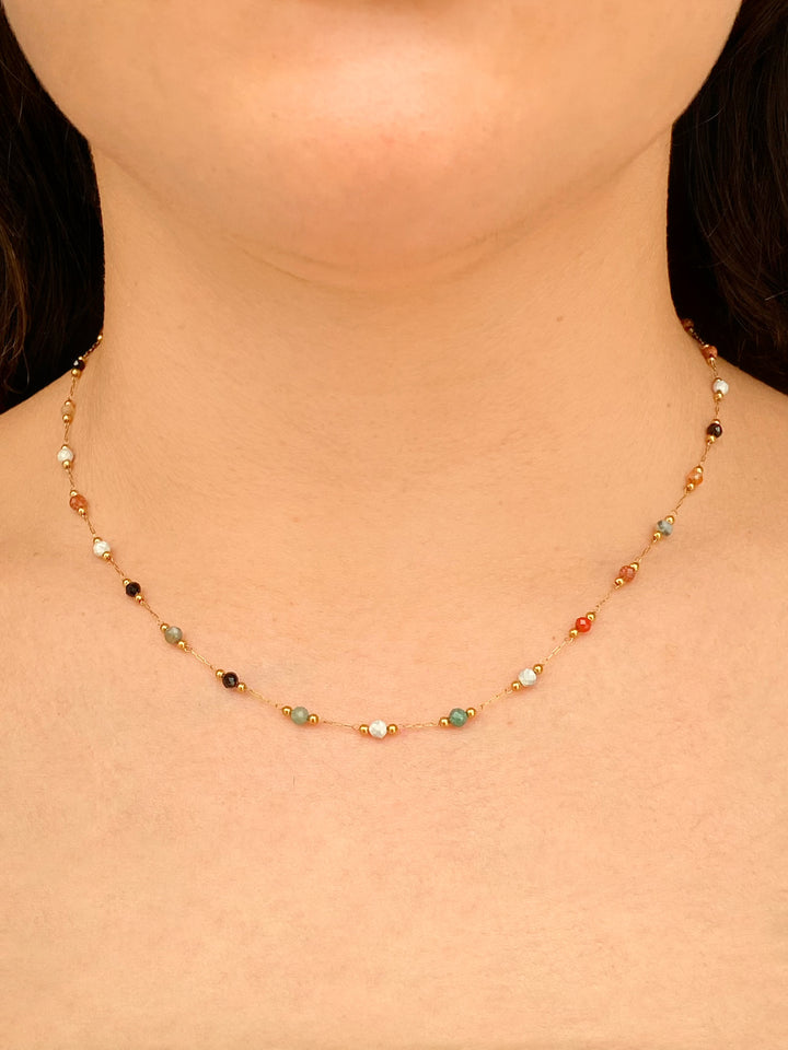 Collar Eslabones Con Piedras Colores