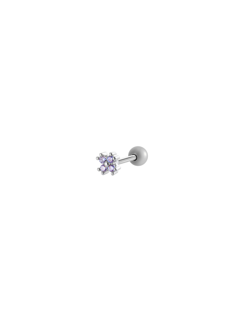 Arete Trebol Zirconia Primera Perforacion Acero Inoxidable