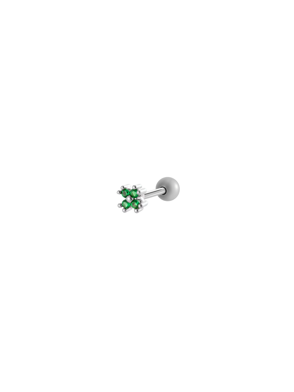Arete Trebol Zirconia Primera Perforacion Acero Inoxidable