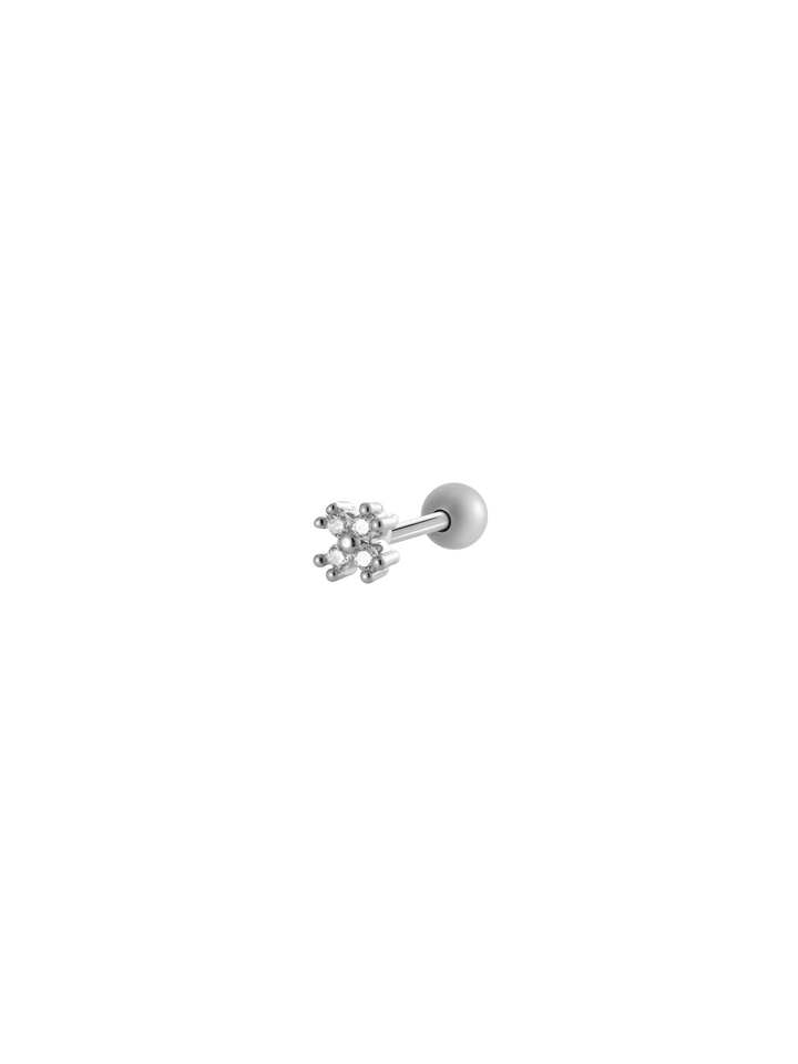 Arete Trebol Zirconia Primera Perforacion Acero Inoxidable