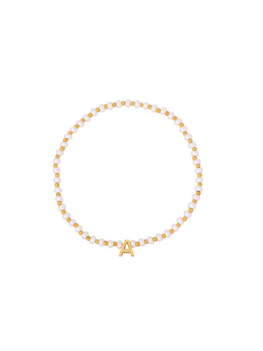 Pulsera Inicial Con Perlitas y Bolitas Doradas