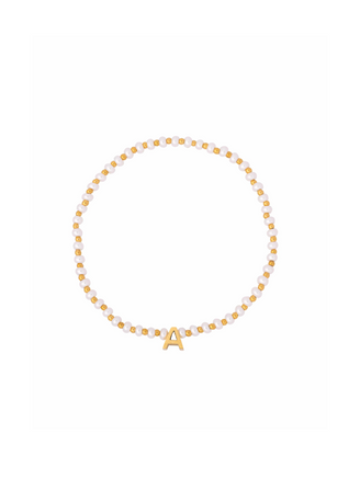 Pulsera Inicial Con Perlitas y Bolitas Doradas