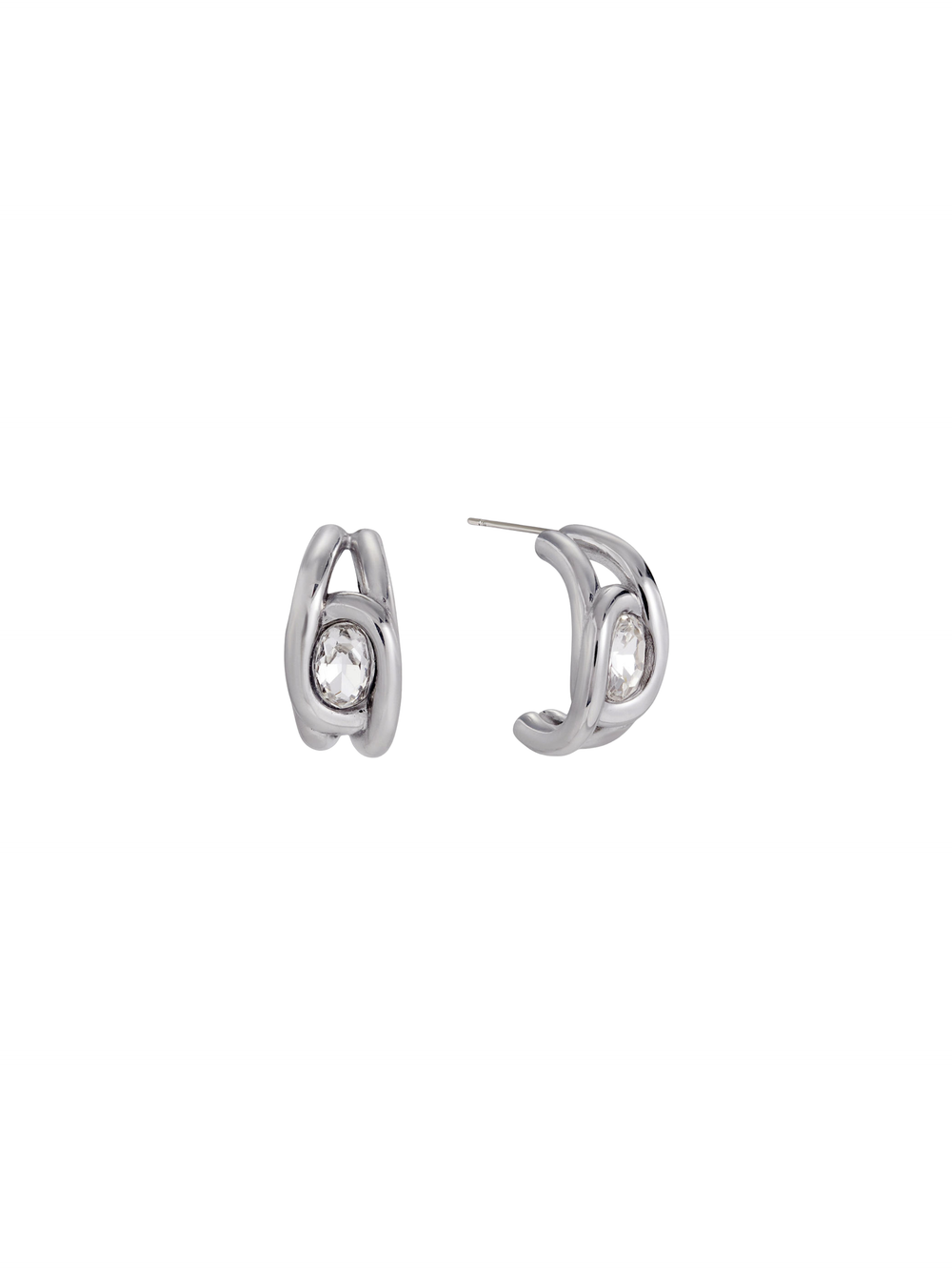 Par Semi Arracada Doble Linea Con Zirconia Ovalada