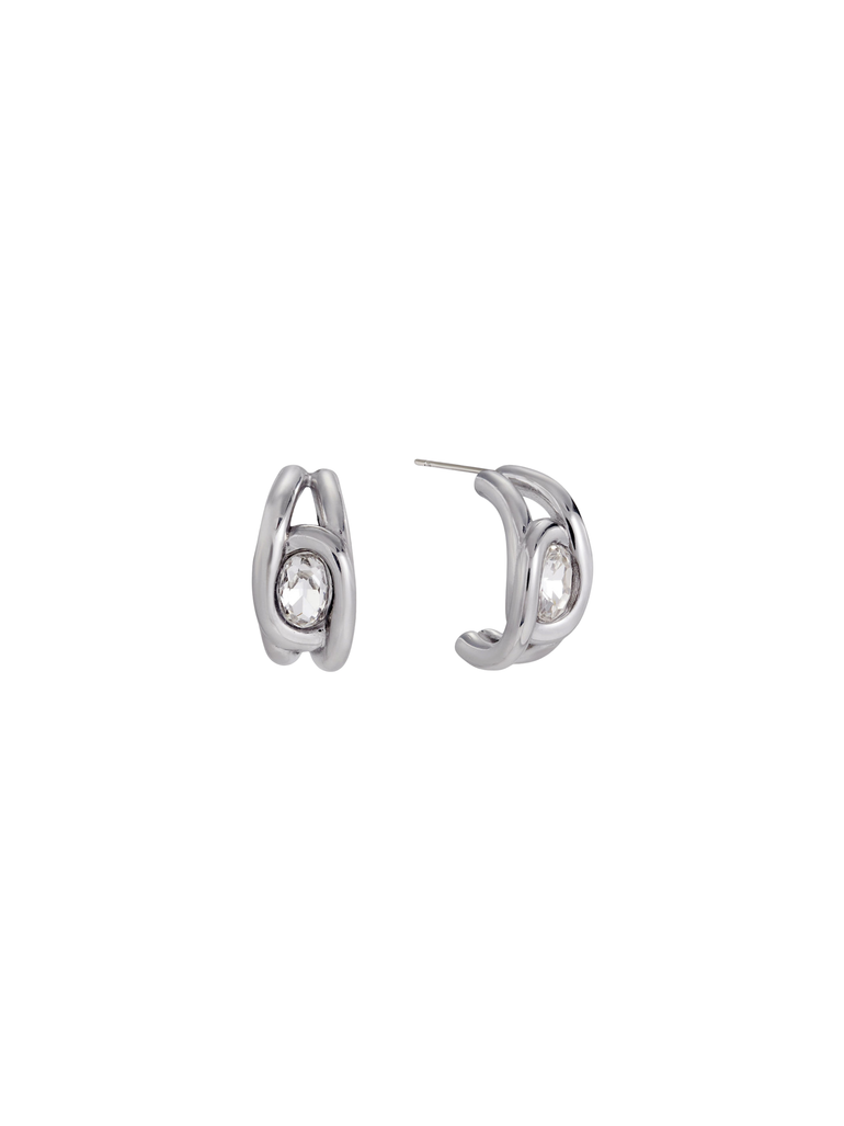 Par Semi Arracada Doble Linea Con Zirconia Ovalada