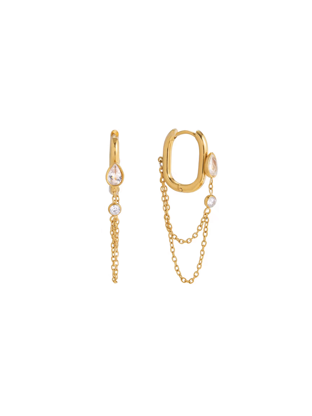 Par Arracada Con Doble Cadena Y Zirconia