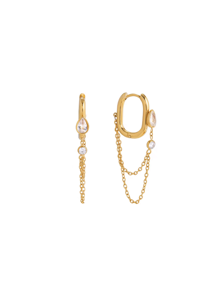 Par Arracada Con Doble Cadena Y Zirconia
