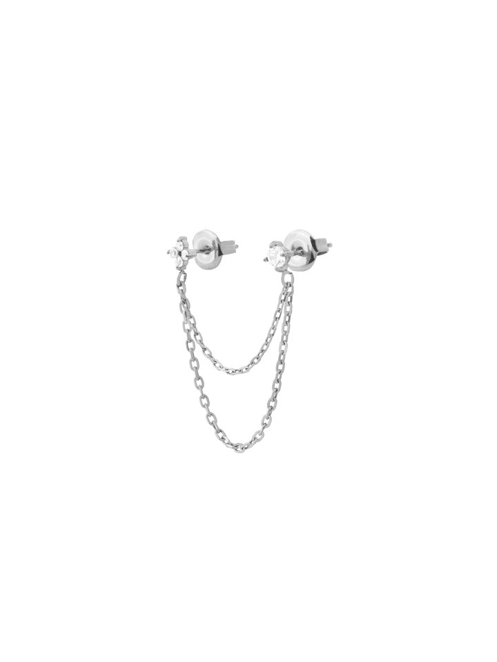 Arete Mini Flor Zirconia Con Cadena