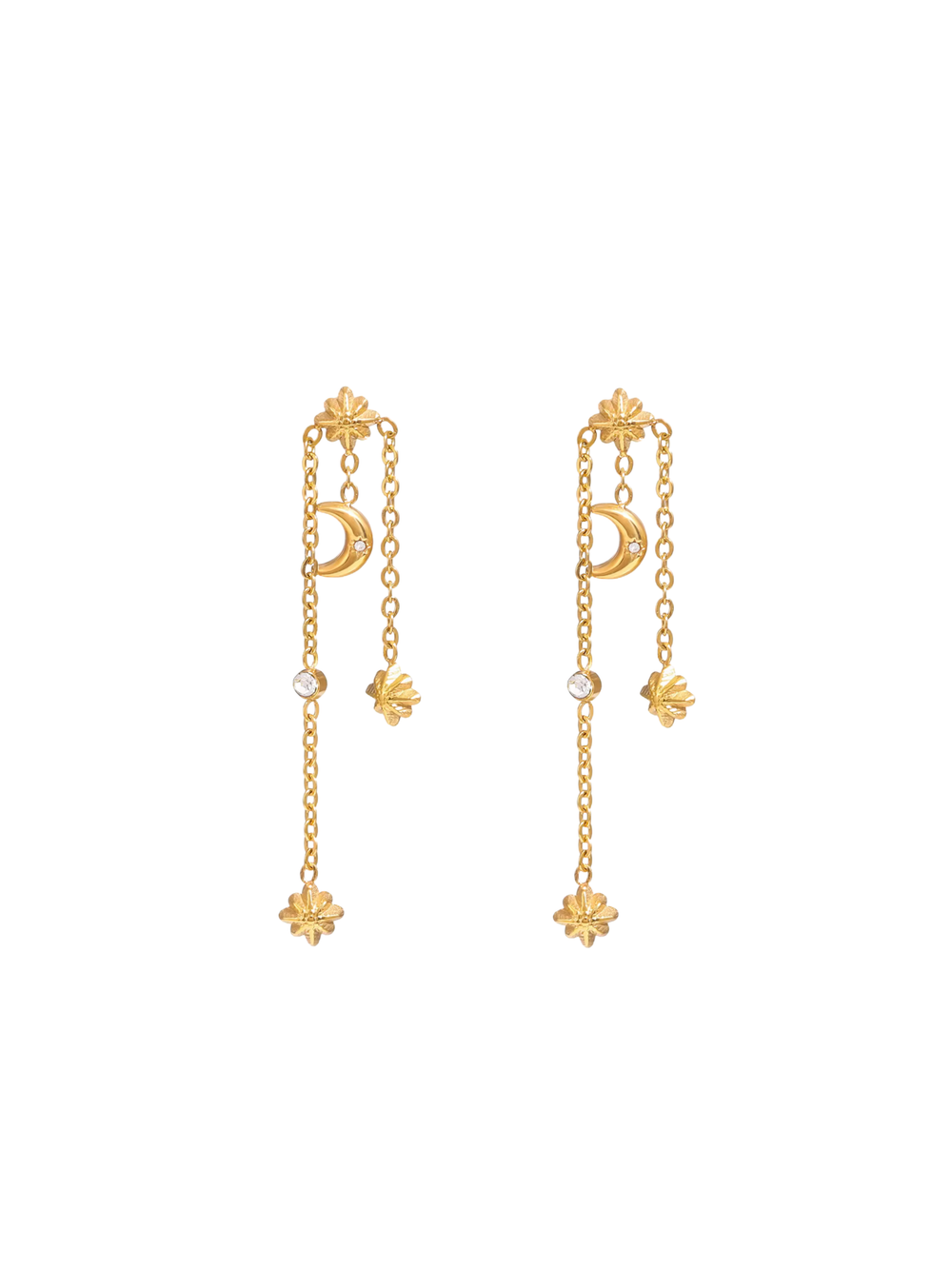 Par Arete Estrella Con Triple Cadena
