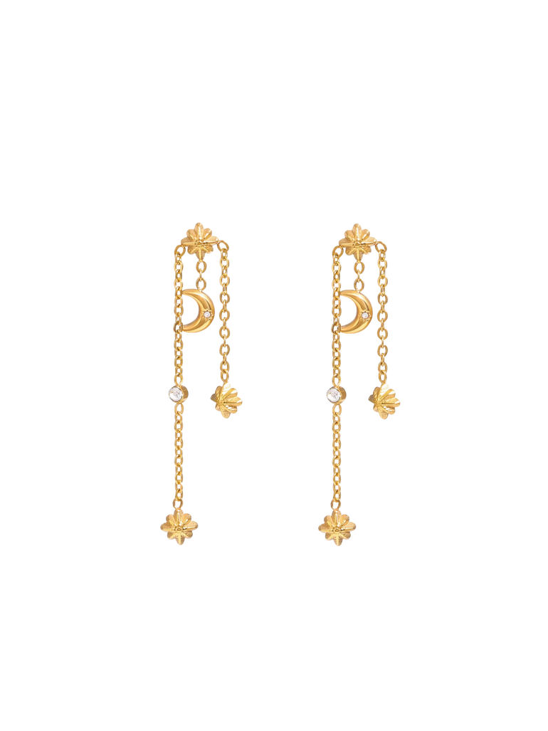 Par Arete Estrella Con Triple Cadena