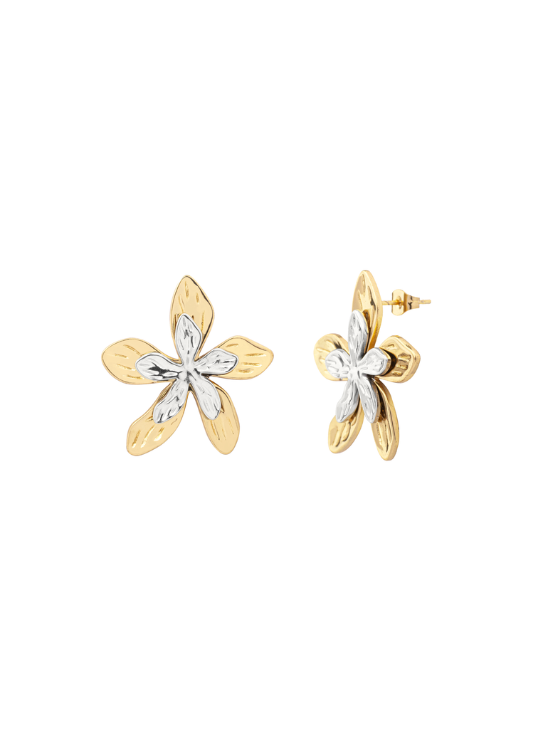Par Arete Doble Flor Combinada