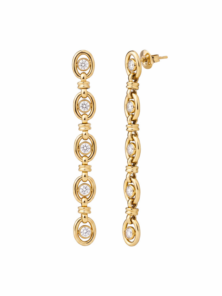 Par Arete Largos Eslabones Ovalados Con Zirconias