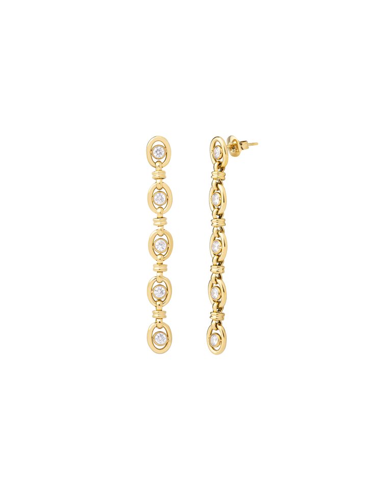 Par Arete Largos Eslabones Ovalados Con Zirconias