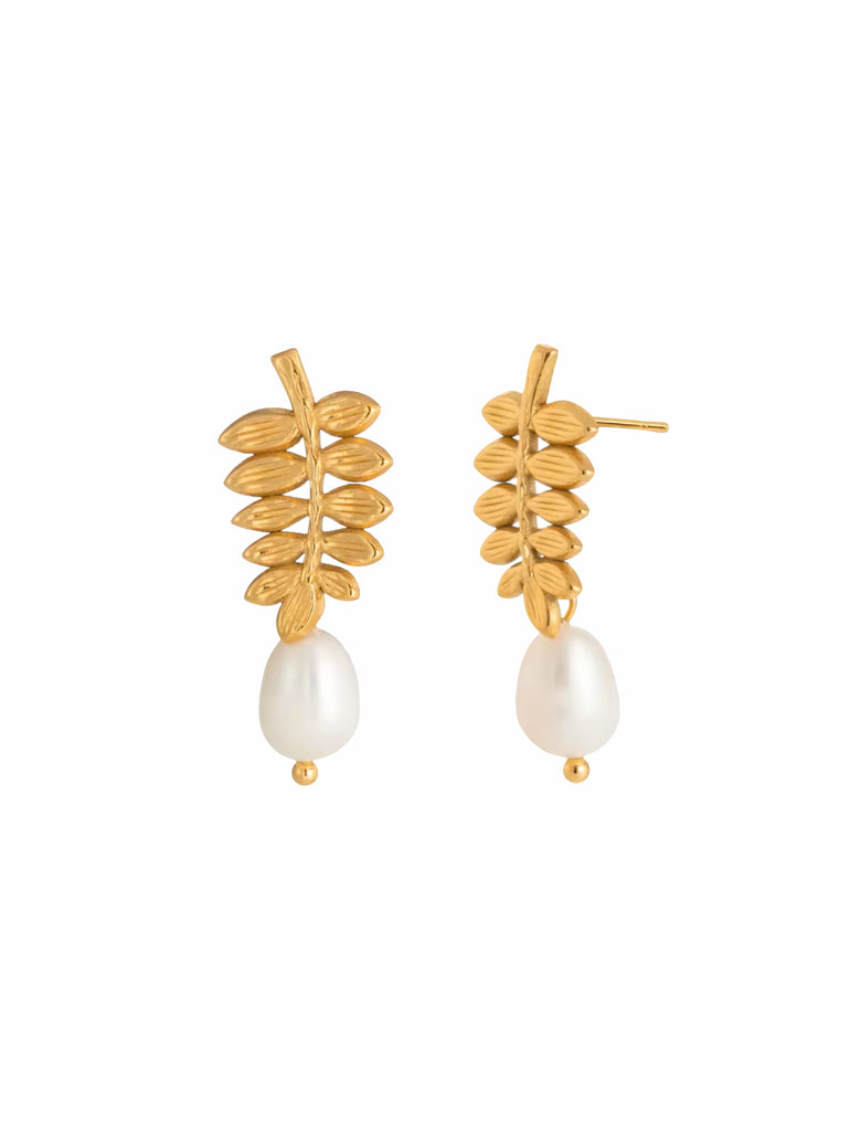 Par Arete Hoja Con Perla