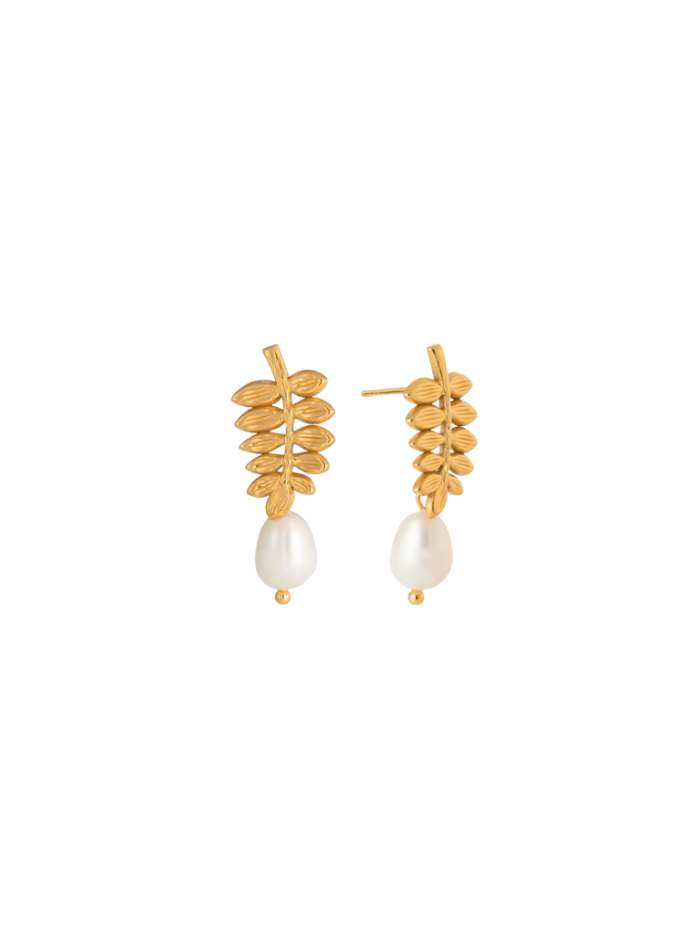 Par Arete Hoja Con Perla