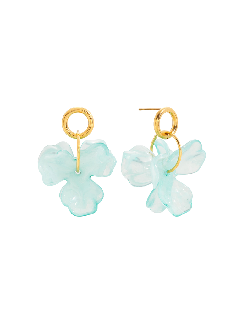 Par Arete Aro Con Flor Celeste