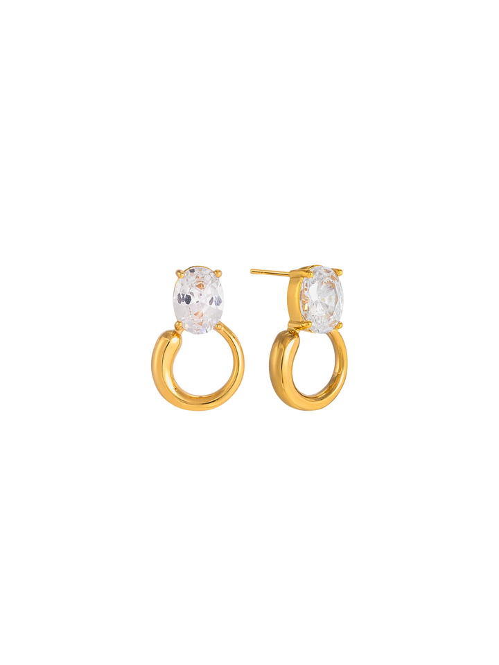 Par Arete Contorno Ovalo Con Zirconia Ovalada