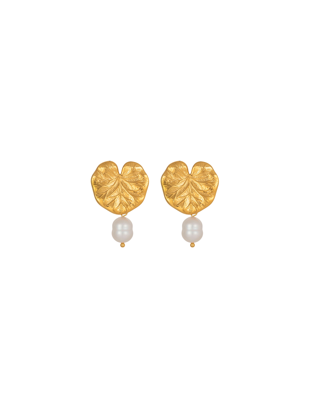 Par Arete Hoja Corazon Con Perla