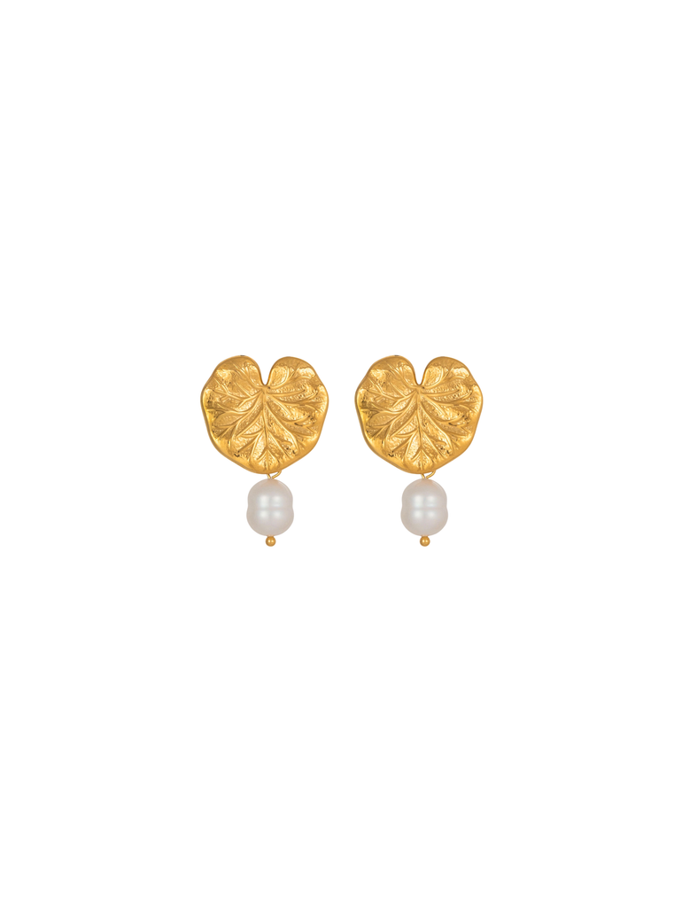 Par Arete Hoja Corazon Con Perla