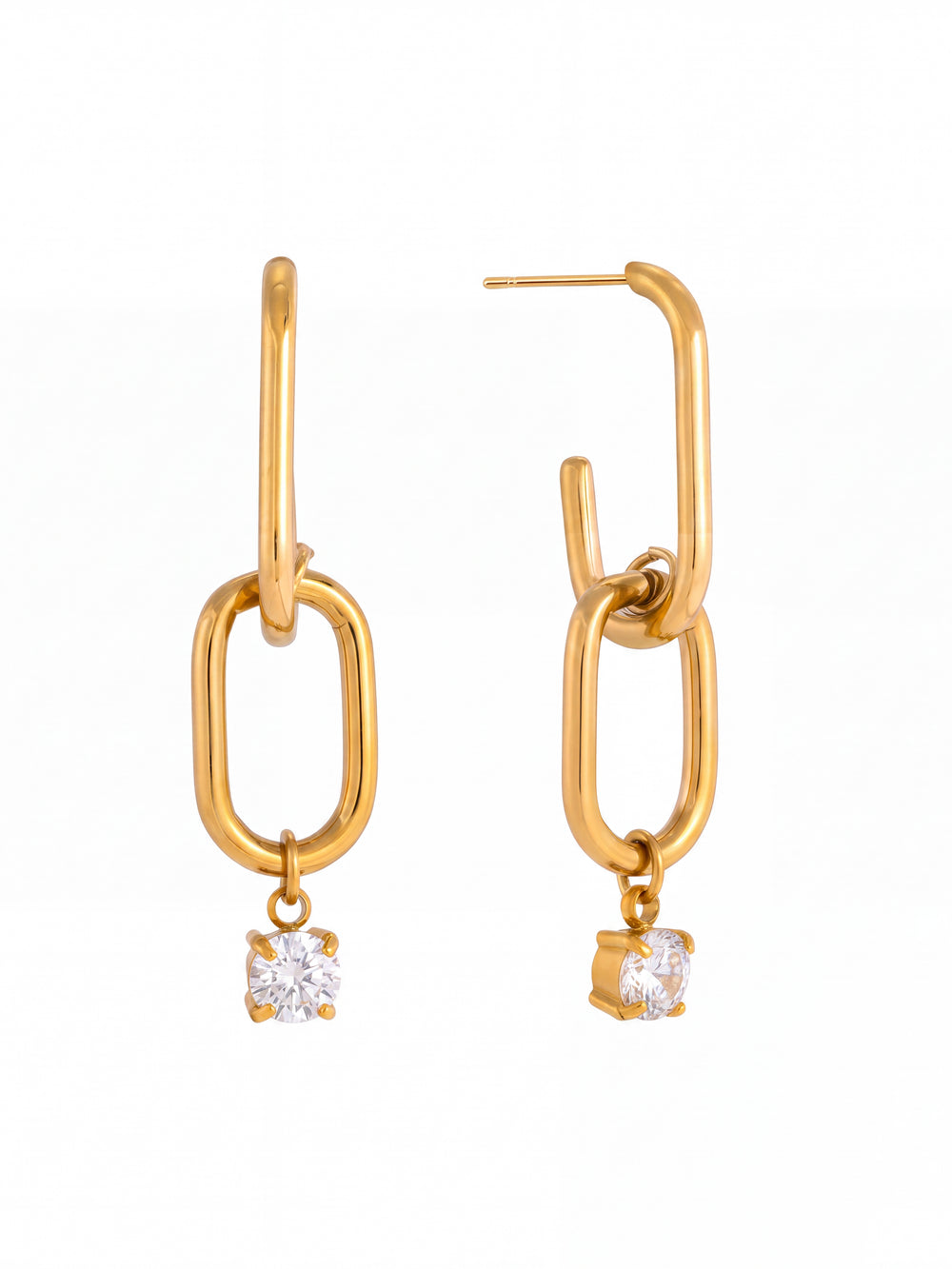 Par Arracada Rectangular Dije Eslabon Con Zirconia