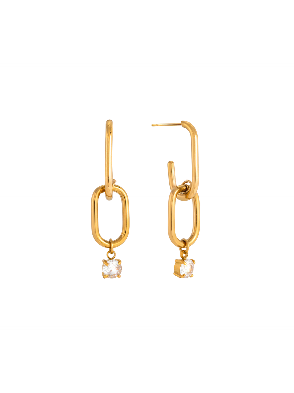 Par Arracada Rectangular Dije Eslabon Con Zirconia
