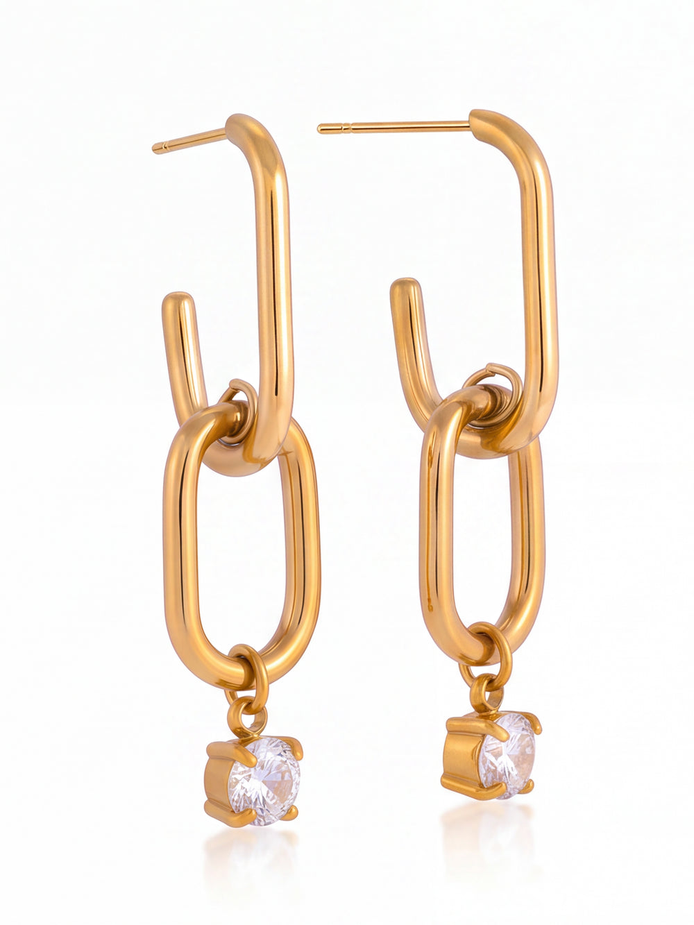 Par Arracada Rectangular Dije Eslabon Con Zirconia