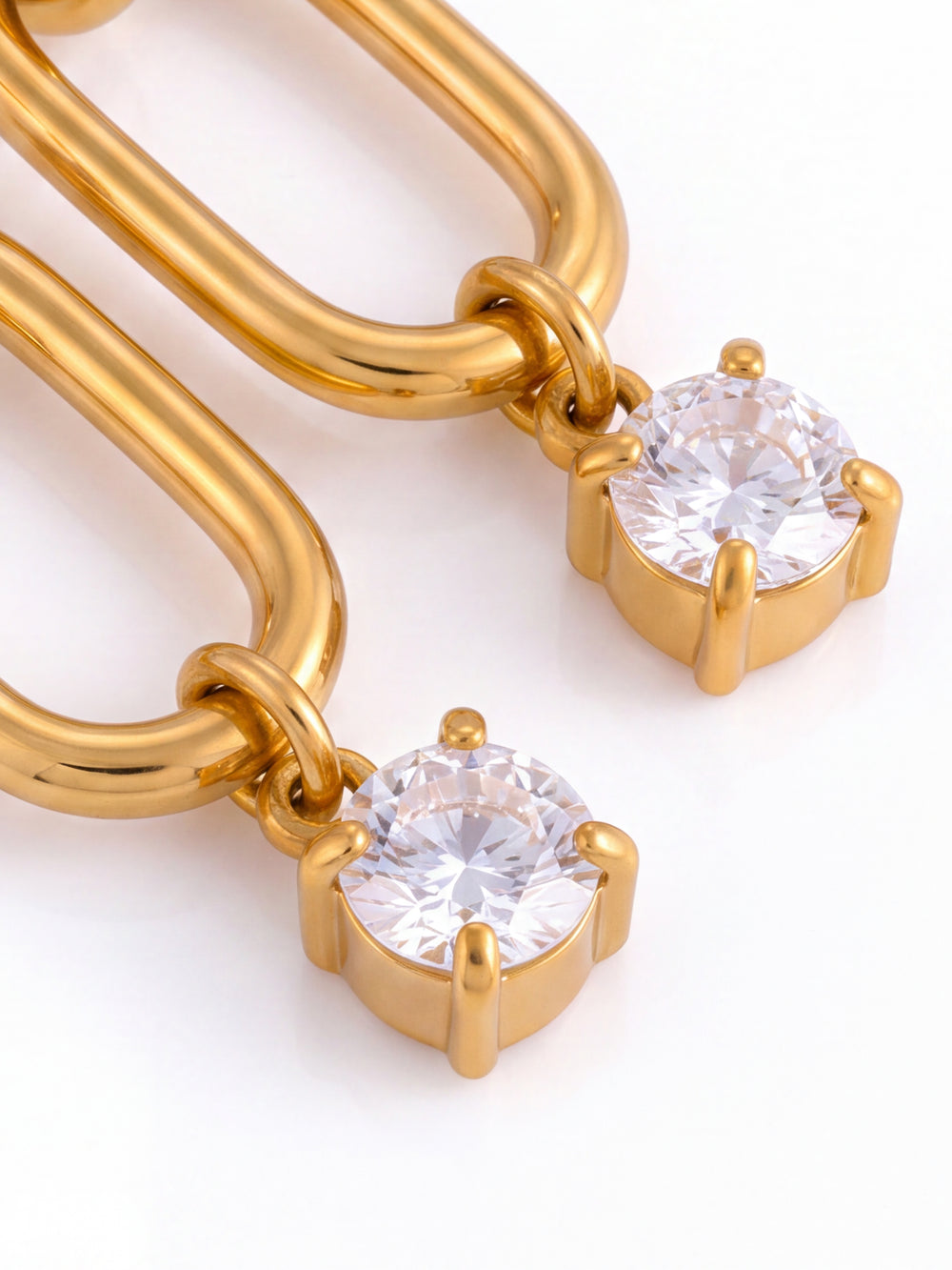 Par Arracada Rectangular Dije Eslabon Con Zirconia