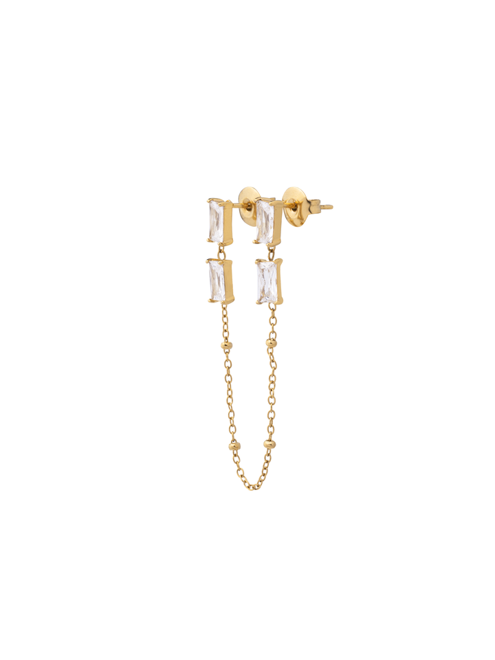 Arete Zirconias Baguettes Con Cadena Bolitas