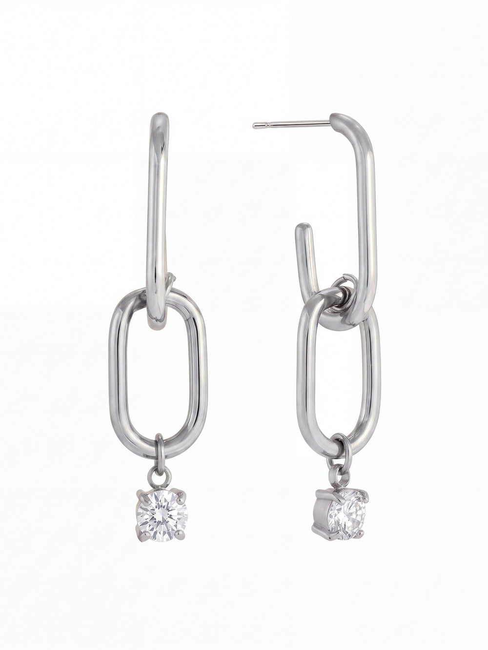 Par Arracada Rectangular Dije Eslabon Con Zirconia
