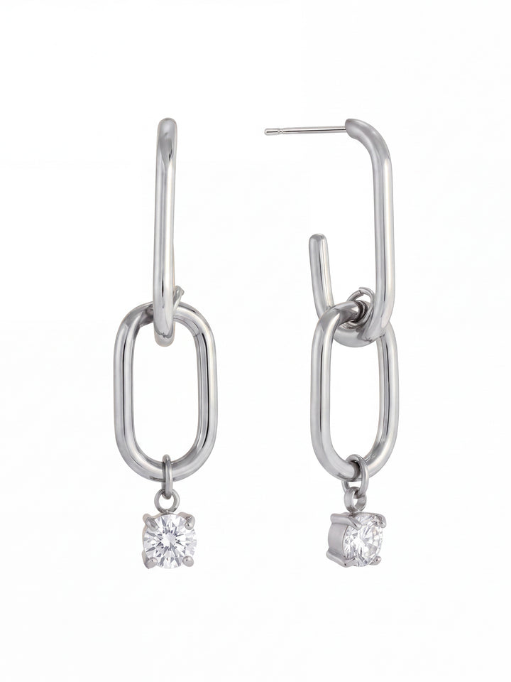Par Arracada Rectangular Dije Eslabon Con Zirconia