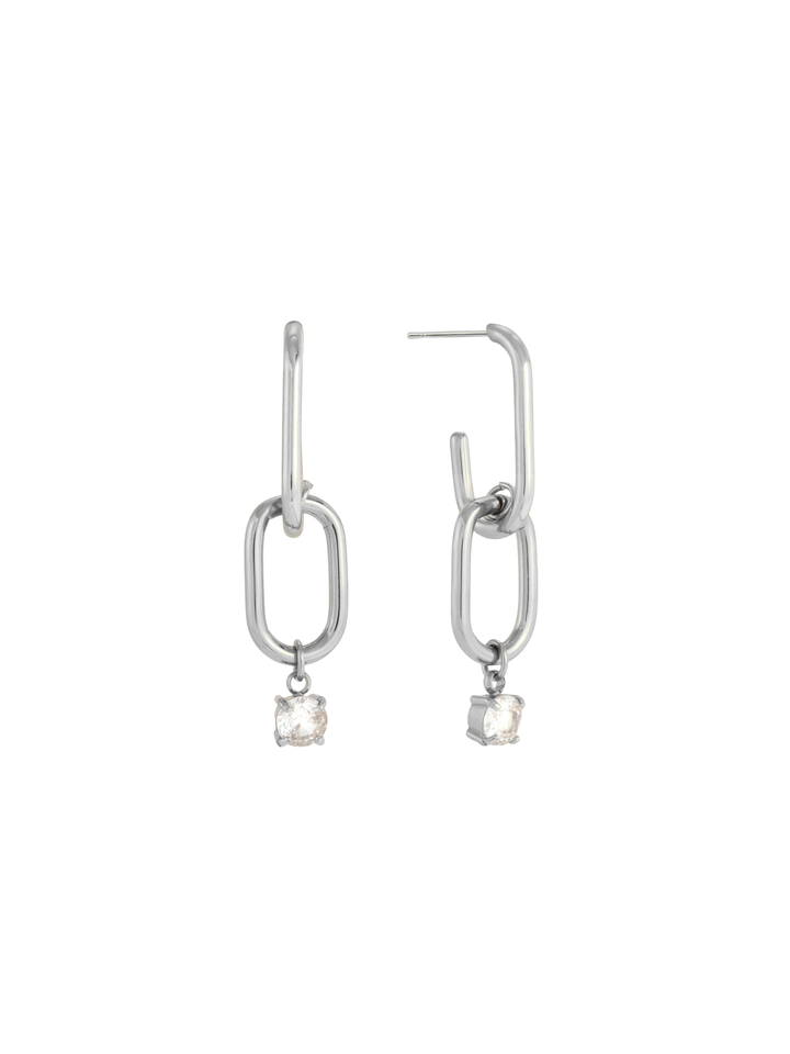 Par Arracada Rectangular Dije Eslabon Con Zirconia